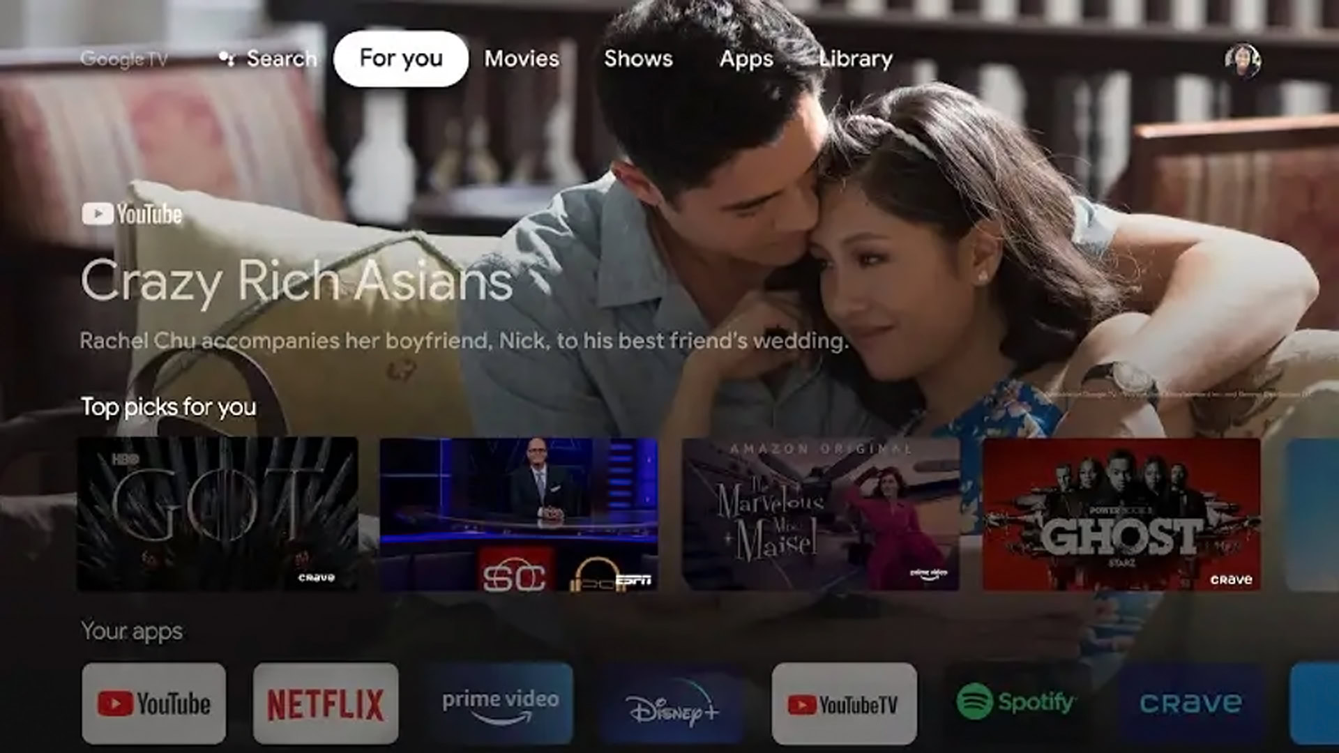 The Google TV For you tab The Google TV For you tab