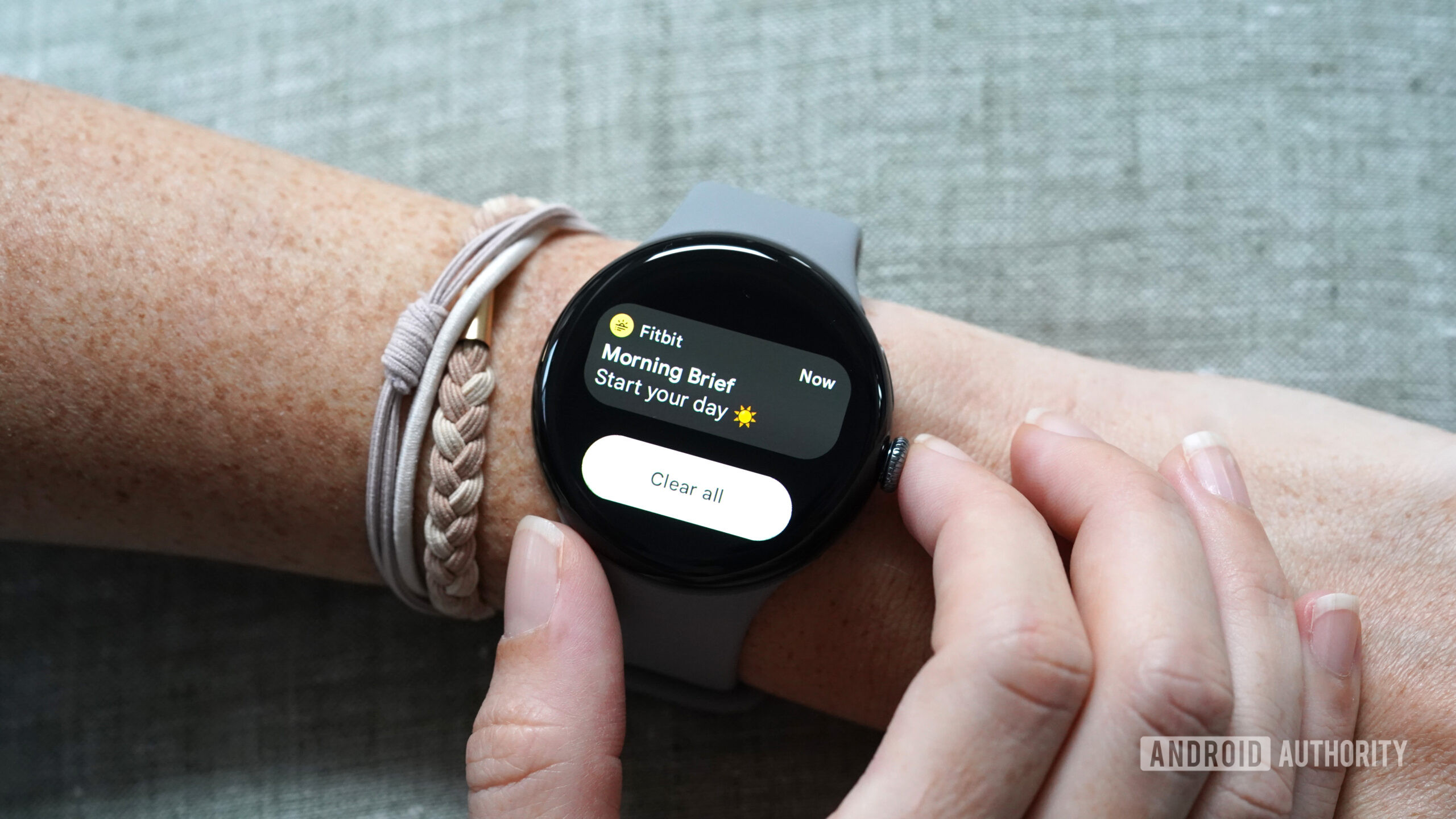Google Pixel Watch 3 Morning Brief Notification 2 A user accesses their Morning Brief via the feature's notification.