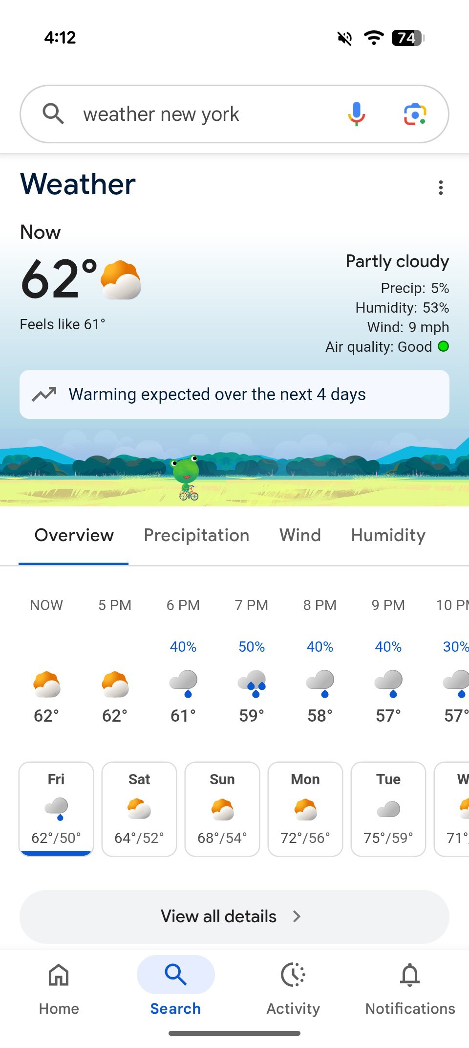 Google Search result for "weather new york."