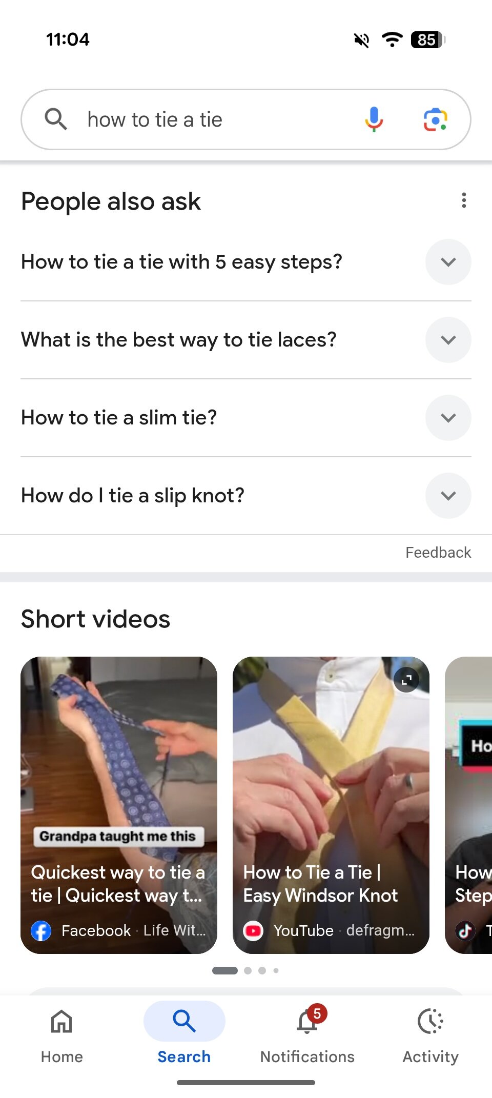 Google Search result for "how to tie a tie."